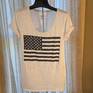PINK Victoria's Secret Scoop Neck Graphic Tee in Heather Lt grey